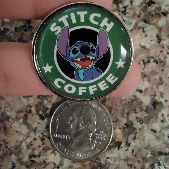 *2 for $13* Stitch and Coffee Lover Round Enamel Pin - Picture 3 of 5